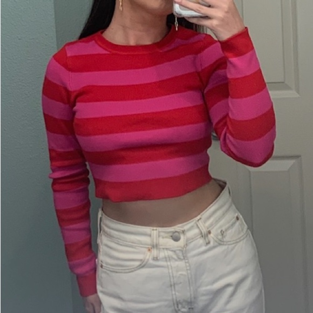 Zara Long Sleeve Striped Crop Top